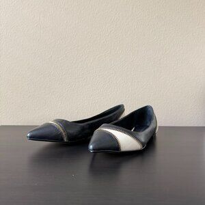 Banana Republic Black Pointy Leather Zipper Cacey Flats, Size 7 (w/box)